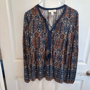 NWOT Vintage America Women's Long Sleeve Top - Blue and Orange size medium